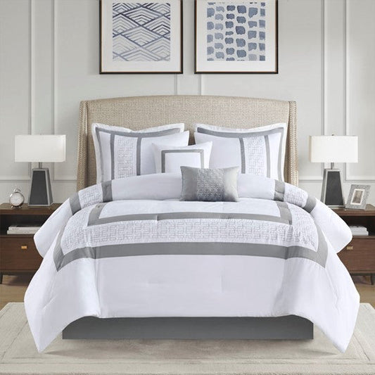 8 Piece Embroidered Comforter Set White Cal King Olliix.com