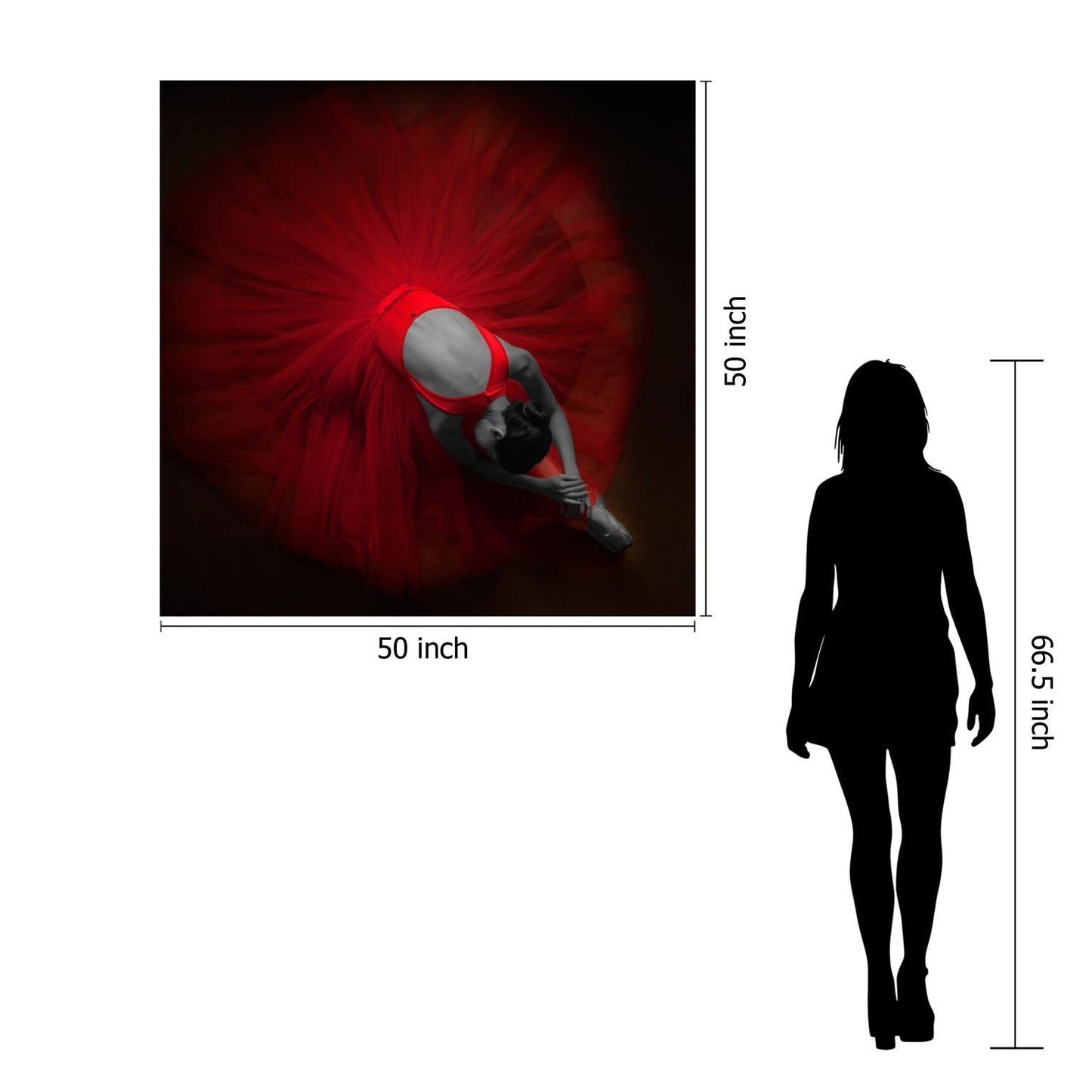 Floating Tempered Glass With Foil Ballerine In Red - Red Classy Art