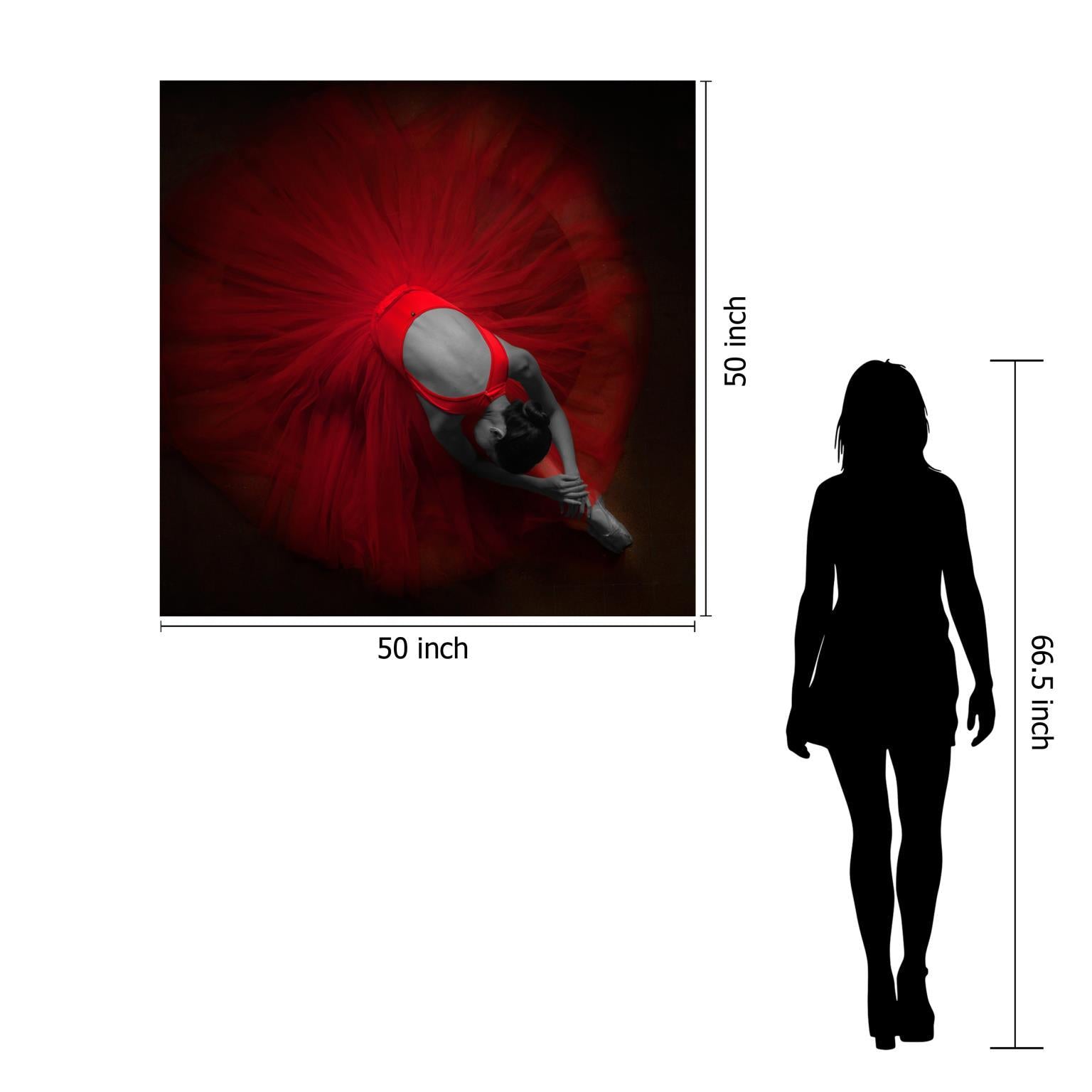 Floating Tempered Glass With Foil Ballerine In Red - Red Classy Art