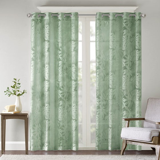 Palm Leaf Burnout Window Sheer Sage Green Olliix.com