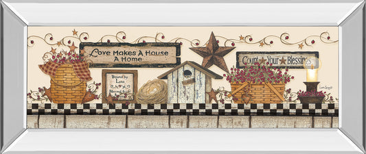 Love Makes A House A Home By Linda Spivey - Mirror Framed Print Wall Art - Beige Classy Art