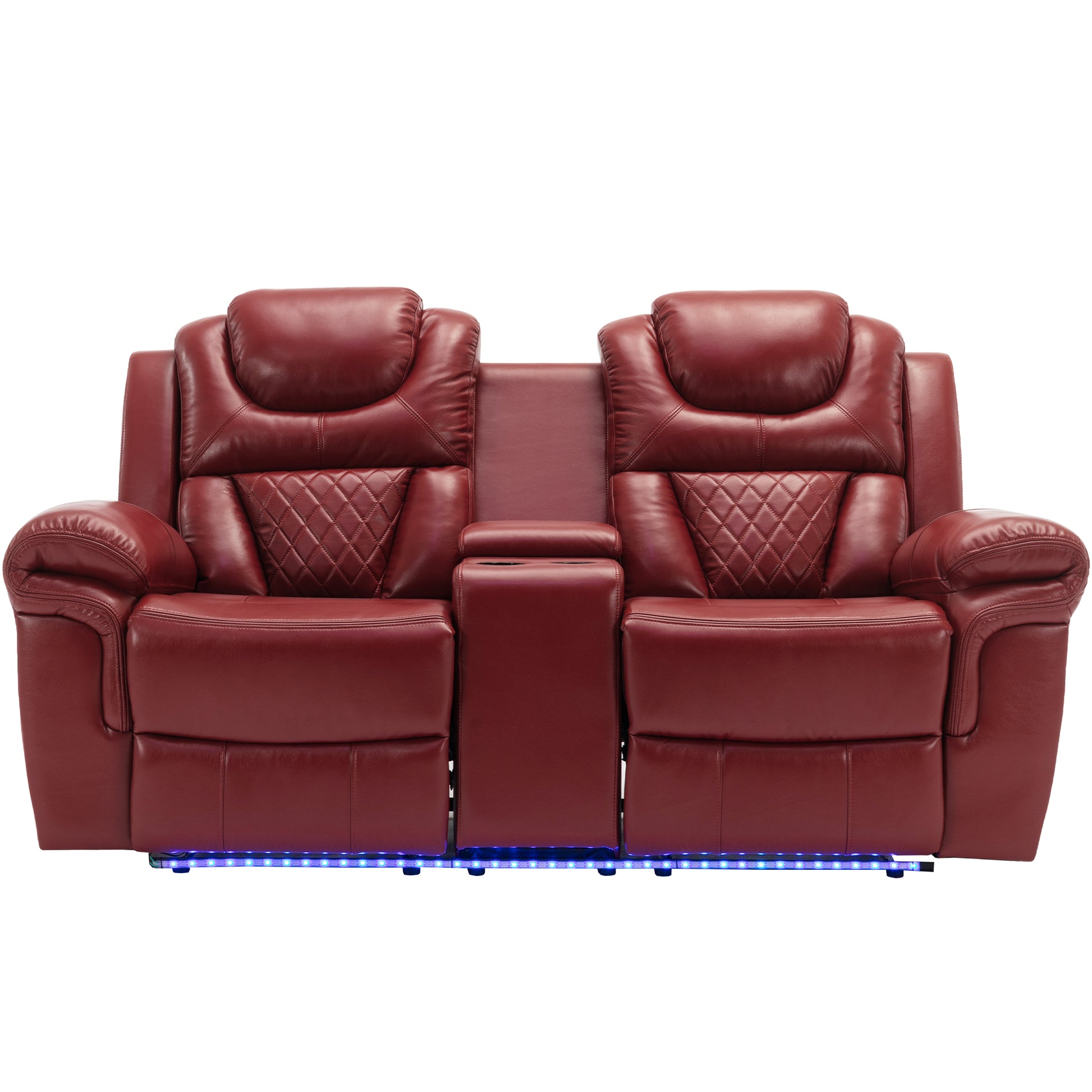 3 Pieces Recliner Sofa Sets Home Theater Seating Manual Recliner Chair with Center Console and LED Light Strip for Living Room, Wind Red House to Home Furnishings LLC