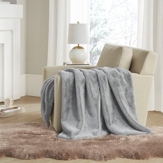 Solid Premium Faux Fur Throw Grey Olliix.com