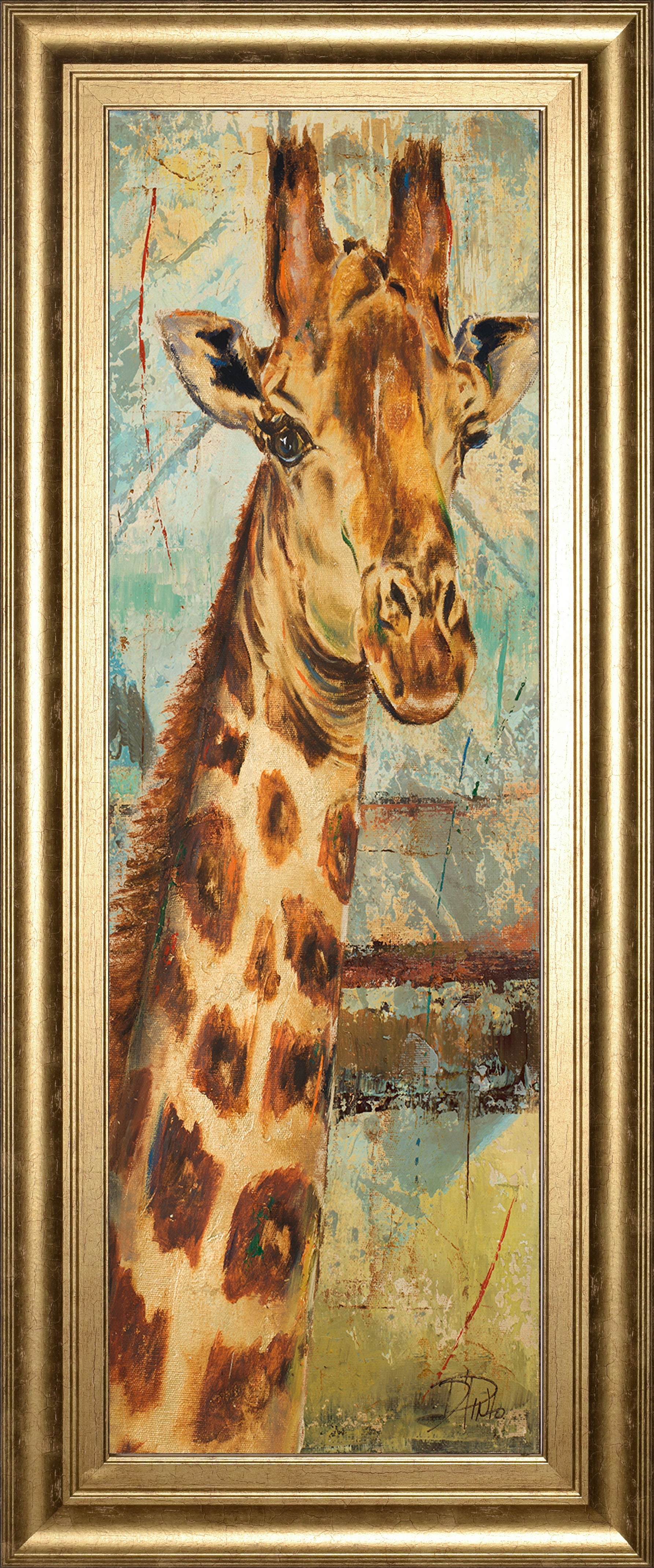 New Safari On Teal I By Patricia Pinto - Framed Print Wall Art - Dark Brown Classy Art