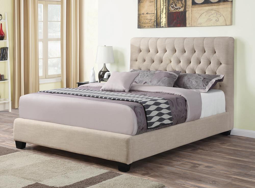 Chloe Transitional Oatmeal Upholstered Queen Bed Coaster Z2 Premium