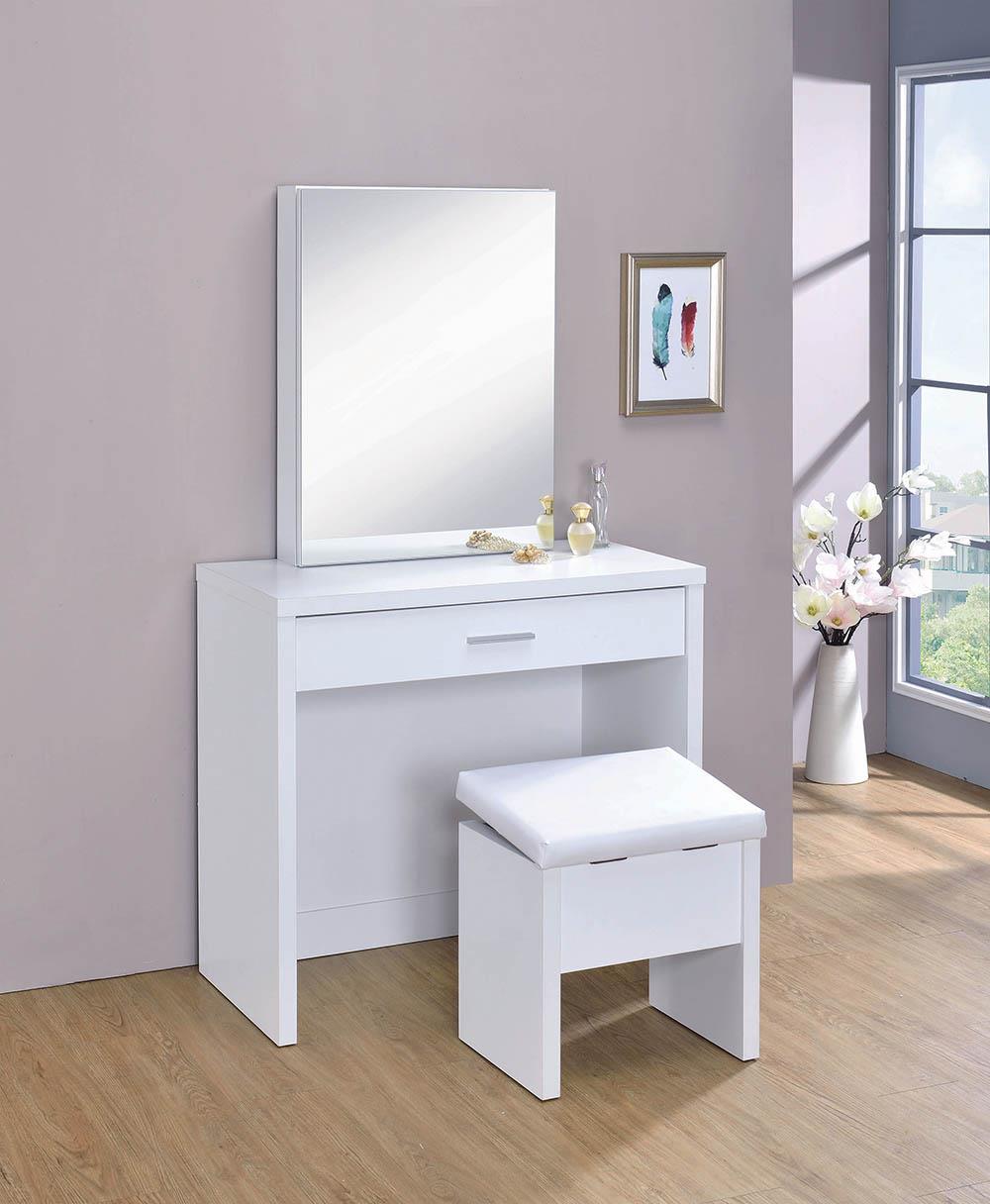 G300290 Contemporary White Vanity and Upholstered Stool Set Coaster Z2 Premium