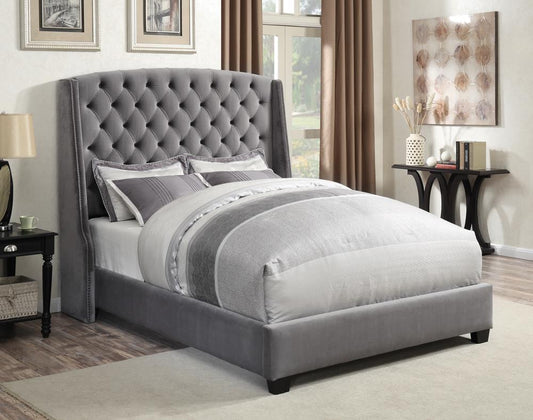 Pissarro Transitional Upholstered Grey and Chocolate Eastern King Bed Coaster Z2 Premium