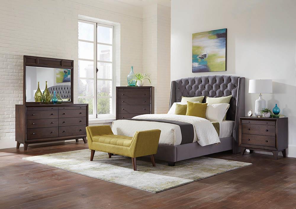 Pissarro Transitional Upholstered Grey and Chocolate Queen Bed Coaster Z2 Premium