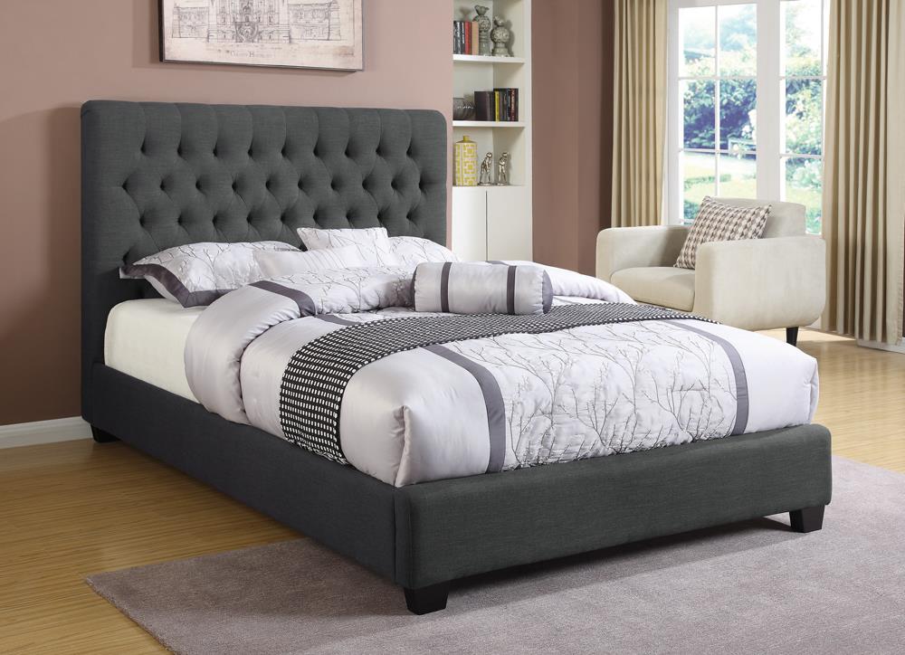 Chloe Transitional Charcoal Upholstered Full Bed Coaster Z2 Premium