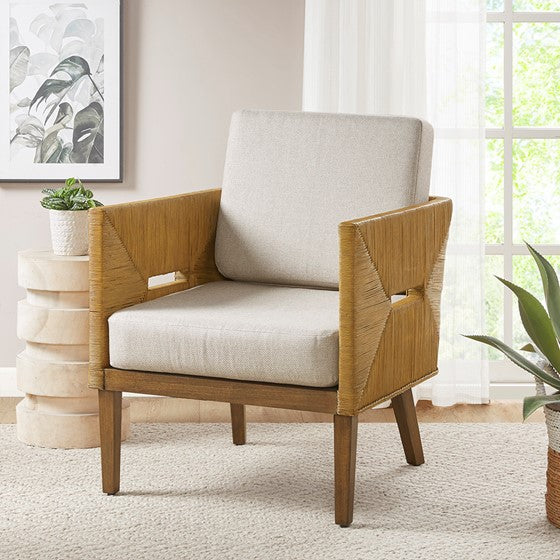 Handcrafted Rattan Upholstered Accent Arm Chair Natural Olliix.com