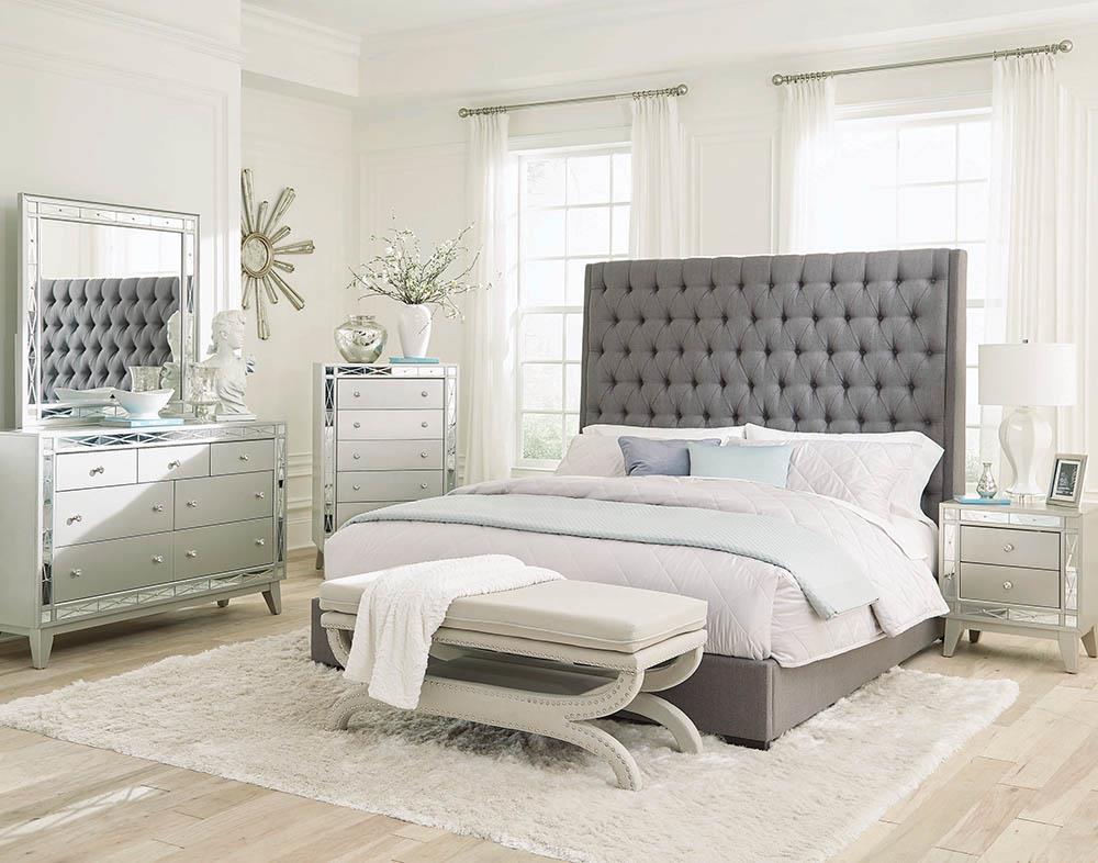 Camille Grey Upholstered King Bed Coaster Z2 Premium