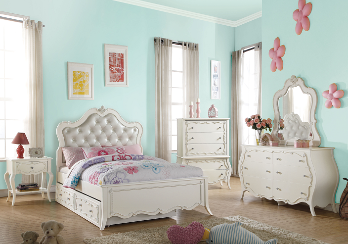 Edalene PU & Pearl White Twin Bed ACME East