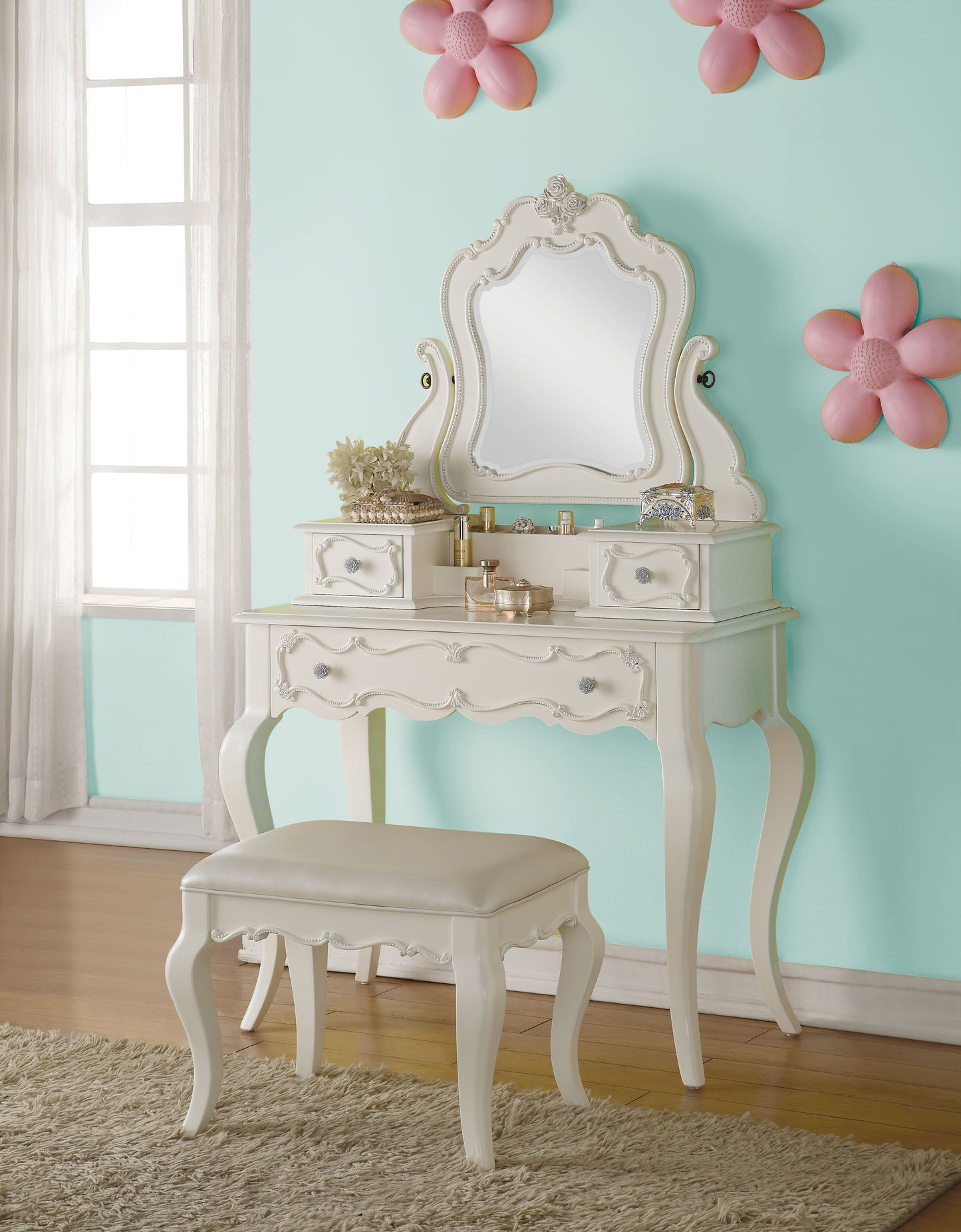 Edalene Pearl White Vanity & Mirror ACME East