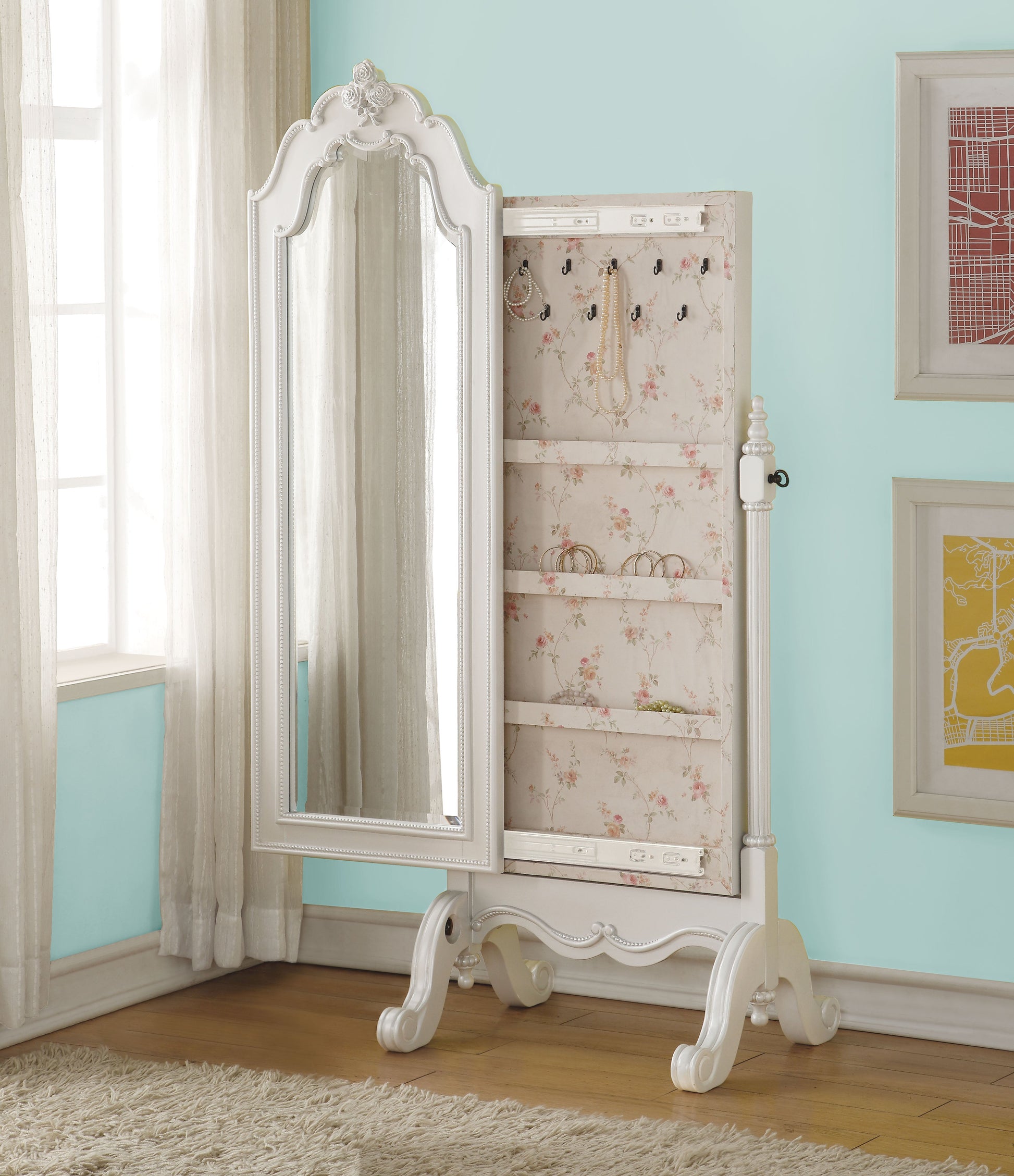 Edalene Pearl White Jewelry Armoire (Cheval) ACME East