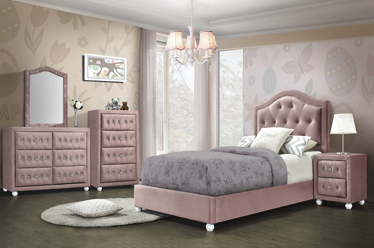 Reggie Pink Fabric Twin Bed ACME East