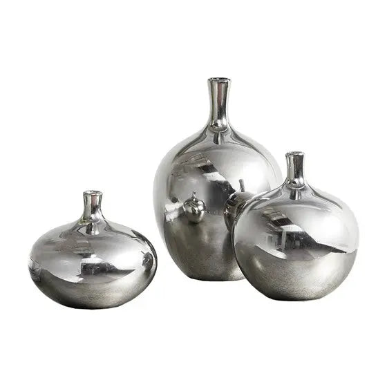 Mirrored Ceramic Decorative Vases 3-piece set Silver Olliix.com