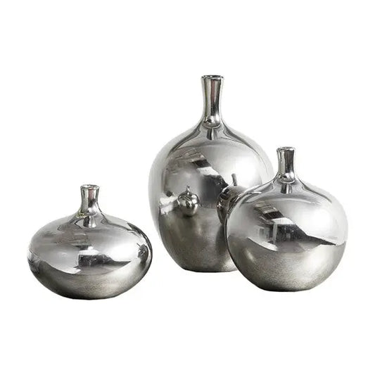 Mirrored Ceramic Decorative Vases 3-piece set Silver Olliix.com