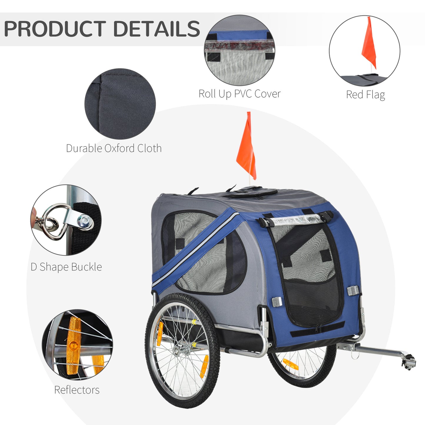 Aosom Dog Bike Trailer Pet Cart Bicycle Wagon Cargo Carrier Attachment for Travel with 3 Entrances Large Wheels for Off-Road & Mesh Screen - Blue / Grey House to Home Furnishings LLC