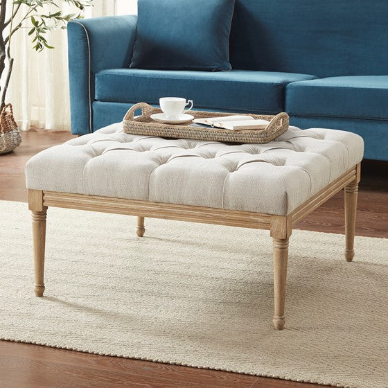 Upholstered Button Tufted Accent Ottoman Light Tan Olliix.com