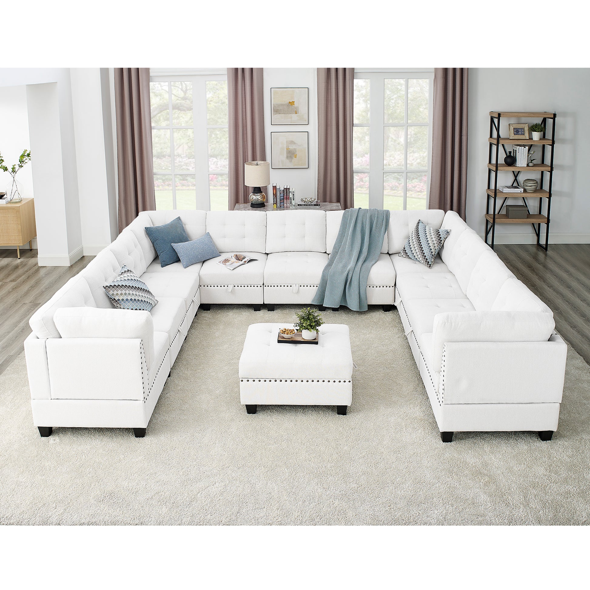 U shape Modular Sectional Sofa,DIY Combination,includes Seven Single Chair, Four Corner and One Ottoman,Ivory House to Home Furnishings LLC