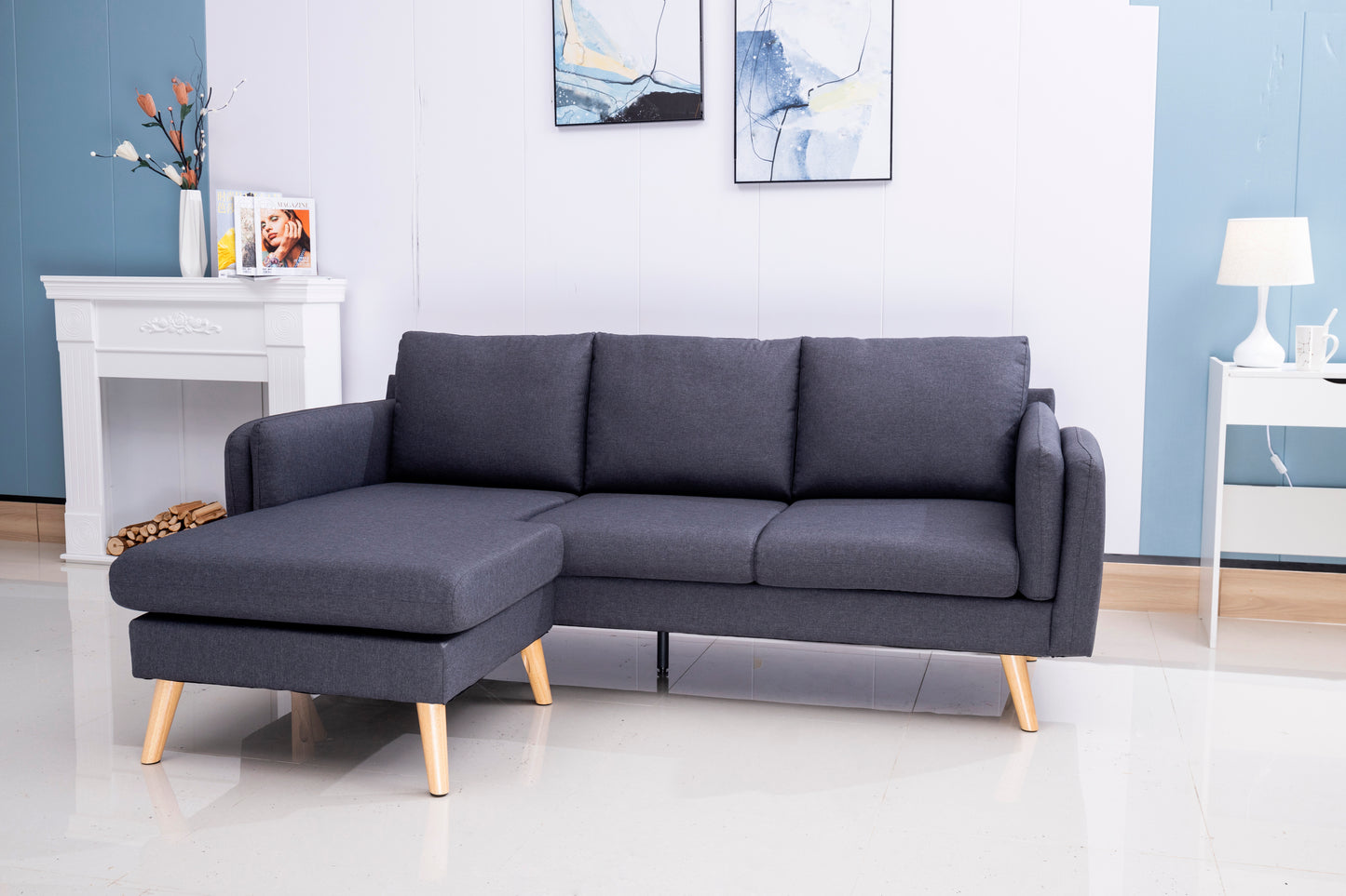 3020 L-shaped sofa with footrests can be left and right interchangeable plus double armrests 84.6"dark gray  sofa suitable for living room apartment House to Home Furnishings LLC