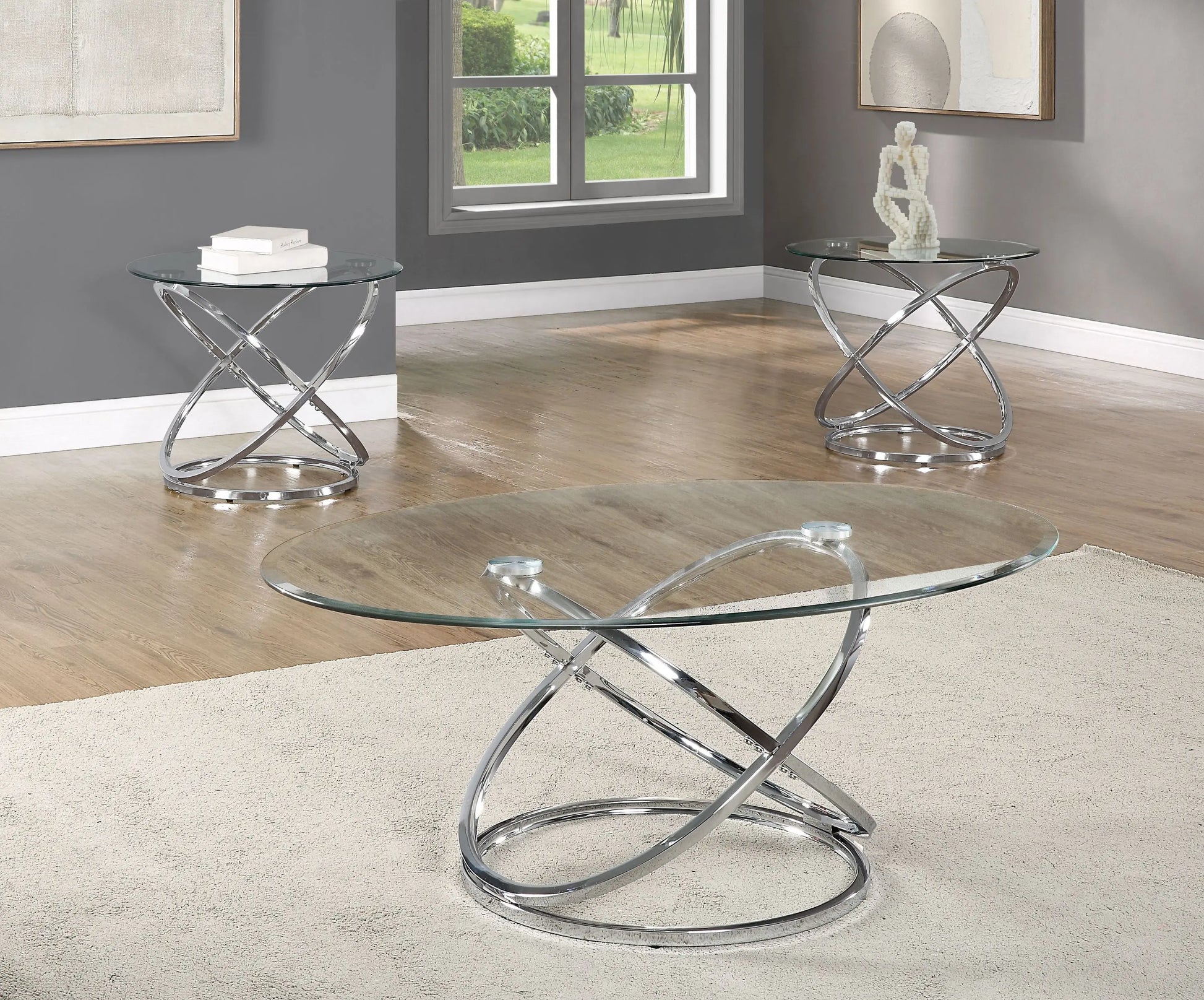 Aura Chrome 3-Piece Coffee Table Set Crown Mark