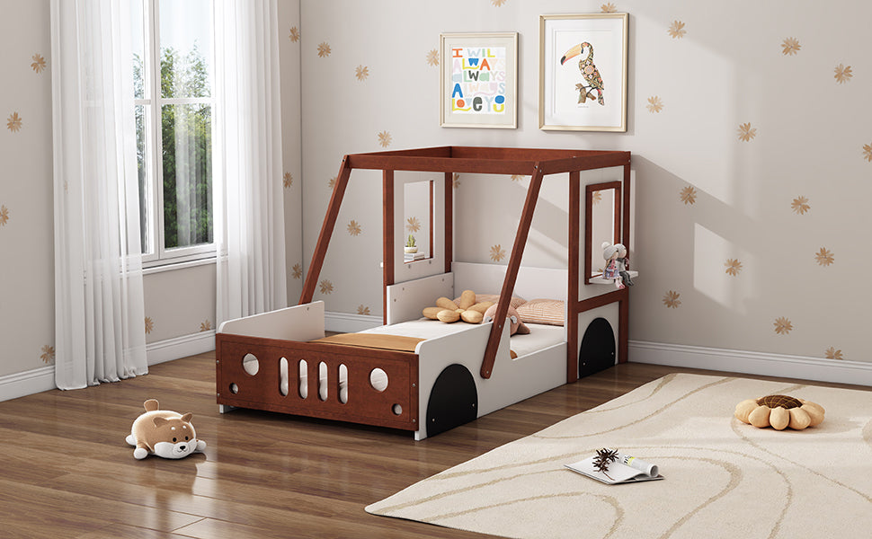 Fun Play Design Twin Size Car Bed, Kids Platform Bed in Car-Shaped for Kids Boys Girls Teens,White+ Orange House to Home Furnishings LLC