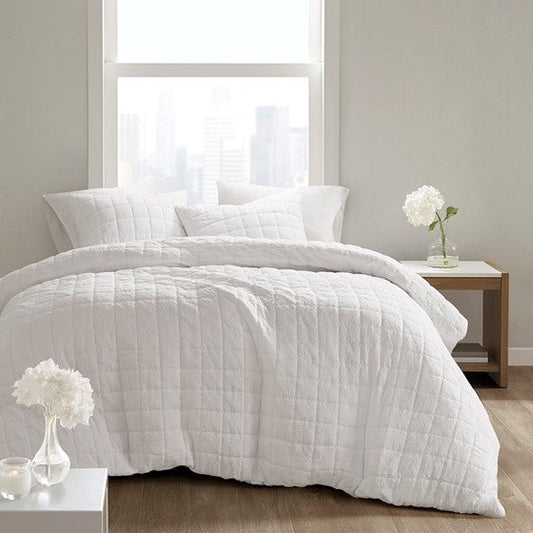 3 Piece Quilt Top Comforter Mini Set White Full/Queen Olliix.com