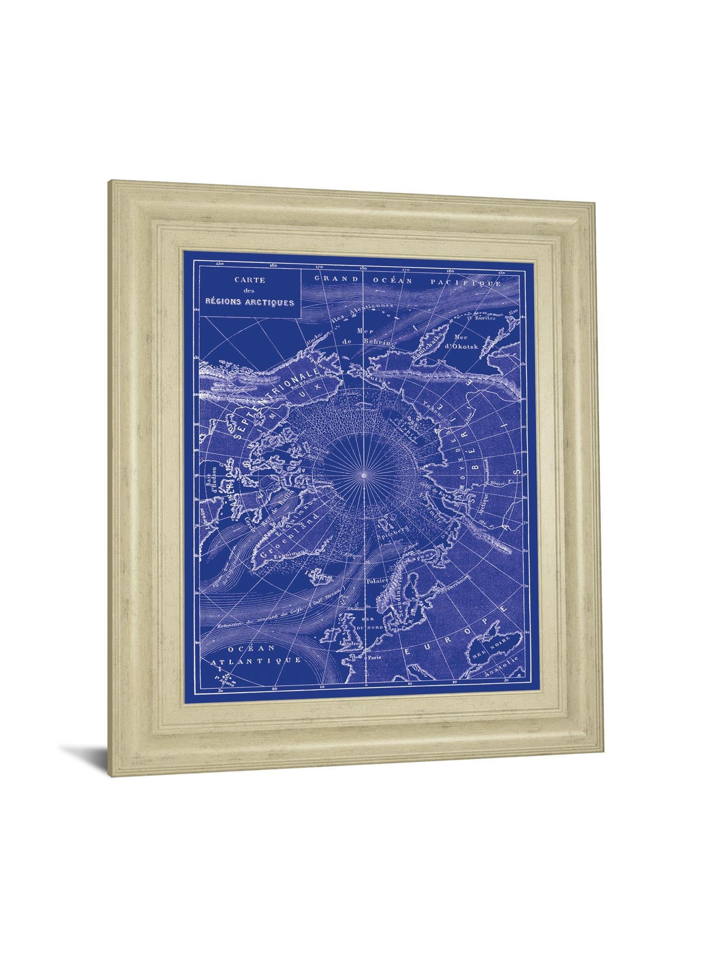 Arctic Map By The Vintage Collection - Framed Print Wall Art - Blue Classy Art