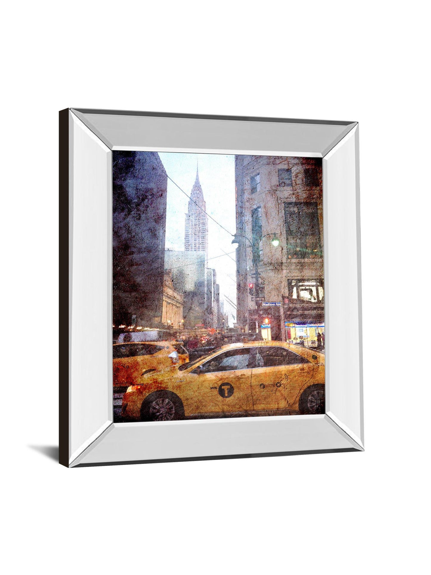 Rainy Madison Ave By Acosta - Mirror Framed Print Wall Art - Yellow Classy Art