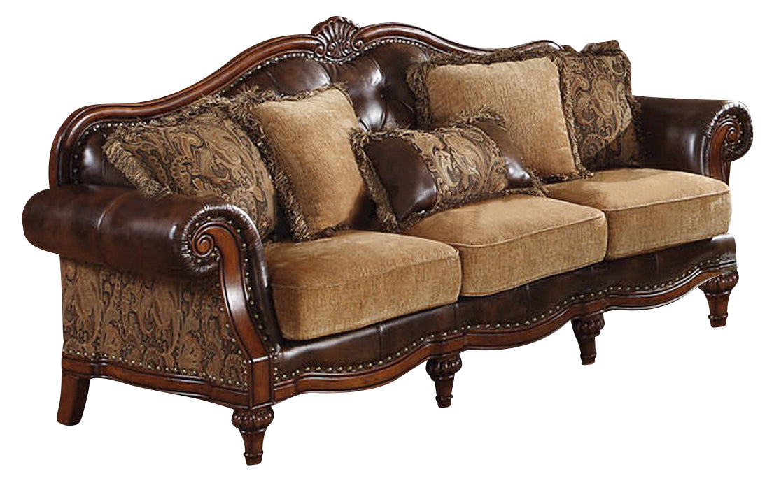 Acme Dreena Traditional Bonded Leather and Chenille Sofa 05495 ACME East