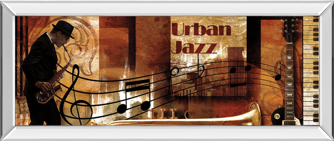 Urban Jazz By Robert P. - Mirrored Frame Wall Art - Dark Brown Classy Art