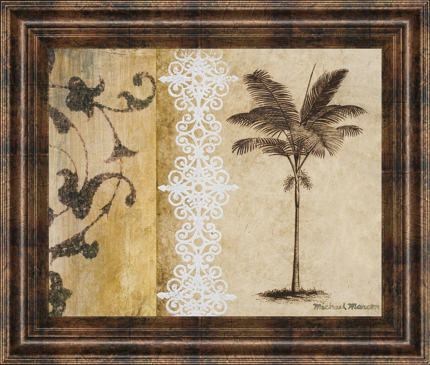 Decorative Palm I By Michael Marcon - Framed Print Wall Art - Beige Classy Art