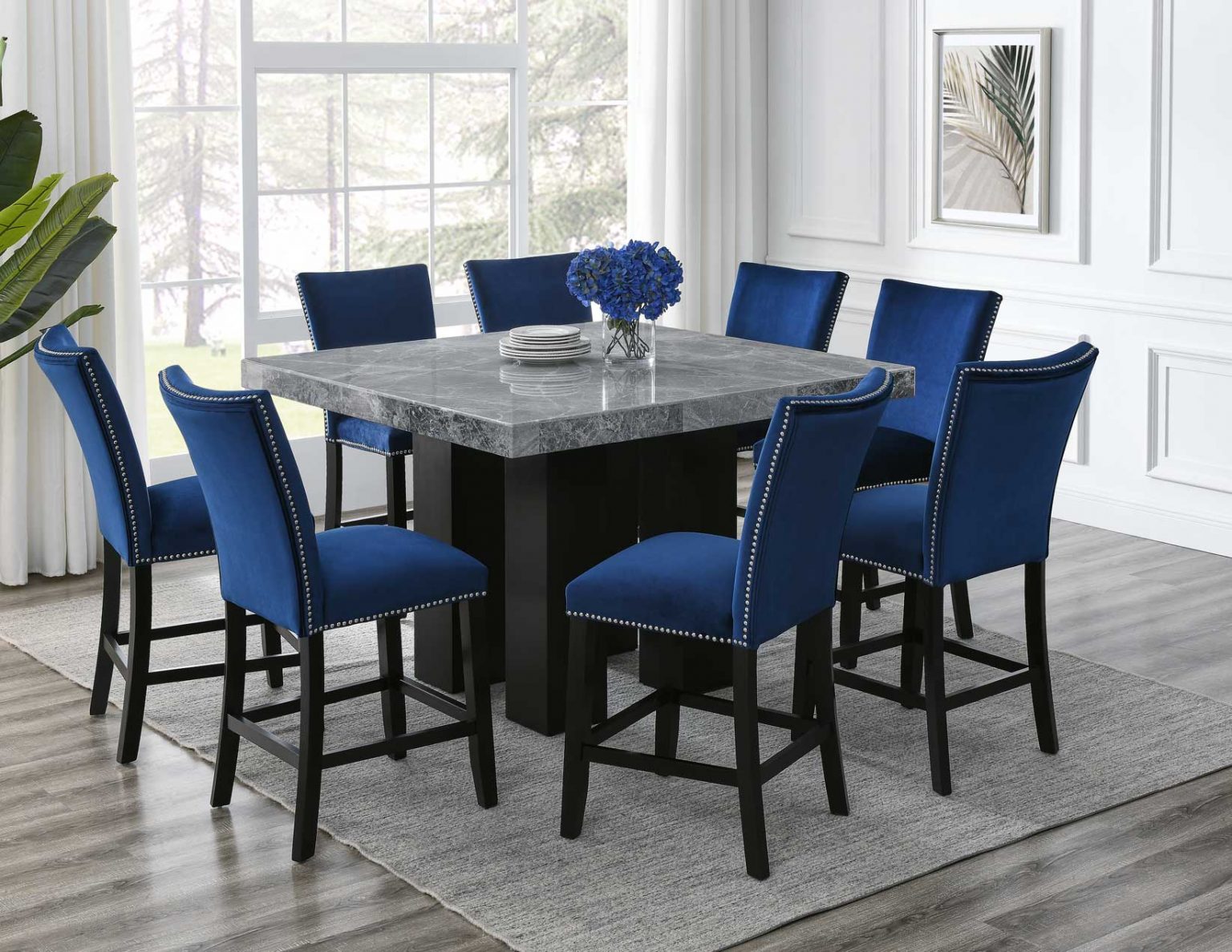 Arelis “Solid Genuine Marble” Dinning Table In Standard Height or Counter Height (4, 6, or 8 Seater Available) Steve Silver 2