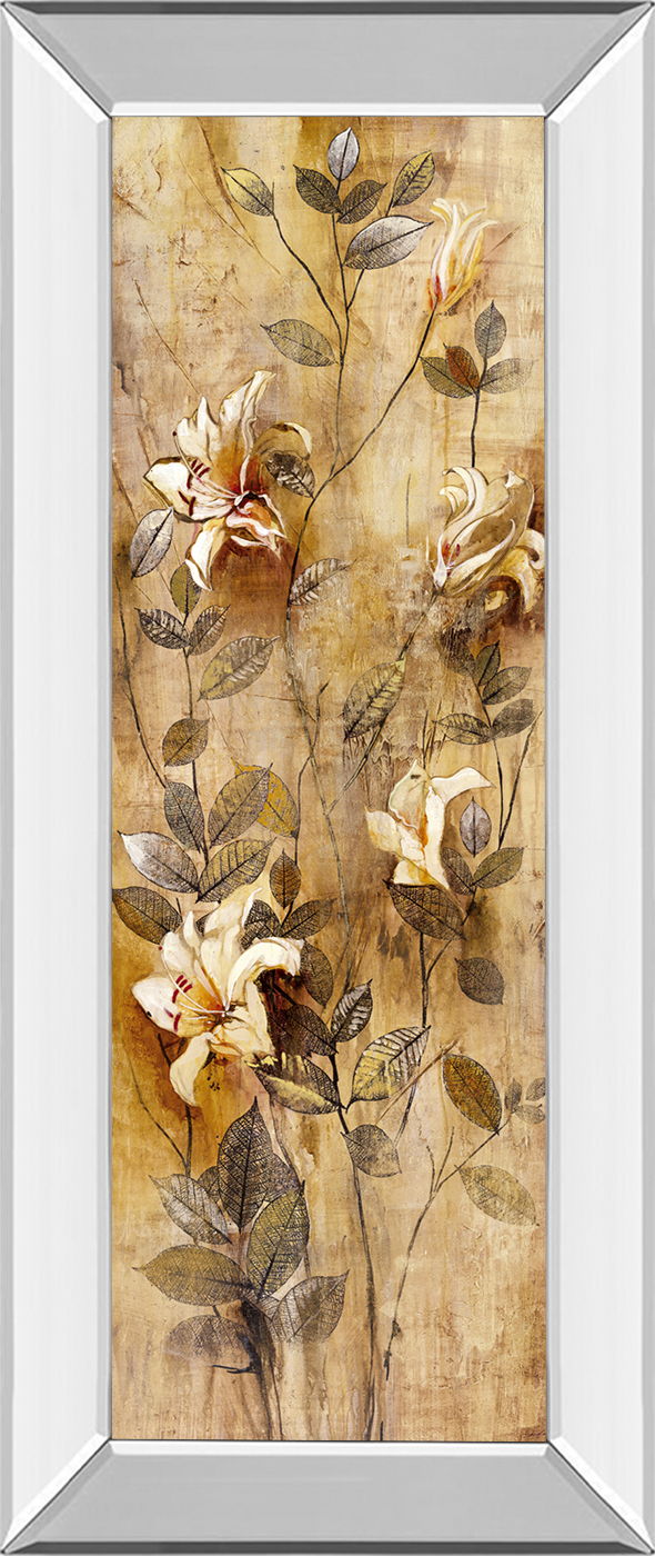 Candlelight Lilies I By Douglas - Mirror Framed Print Wall Art - Beige Classy Art