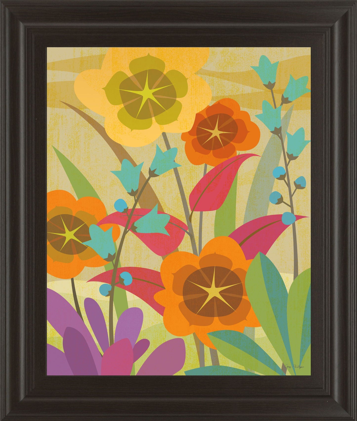 Flowerbed By Cary Phillips - Framed Print Wall Art - Orange Classy Art