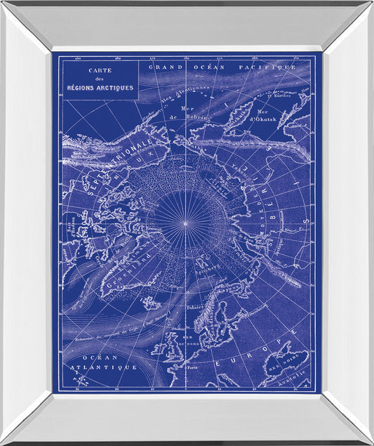 Arctic Map By The Vintage Collection - Mirror Framed Print Wall Art - Blue Classy Art