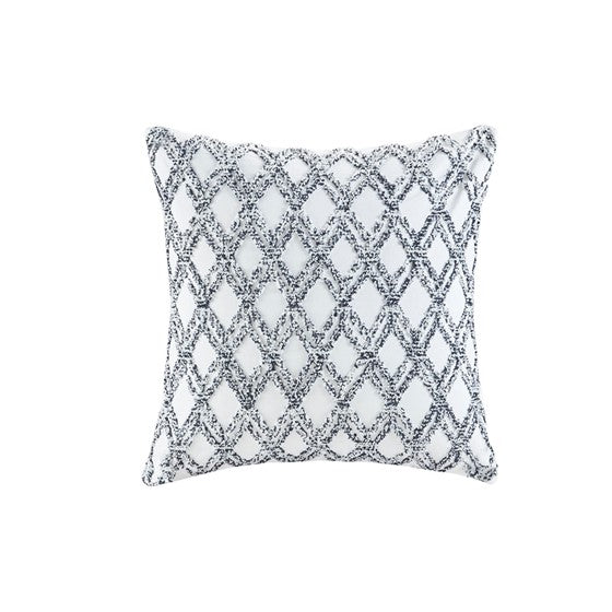 Cotton Embroidered Square Pillow Navy Olliix.com