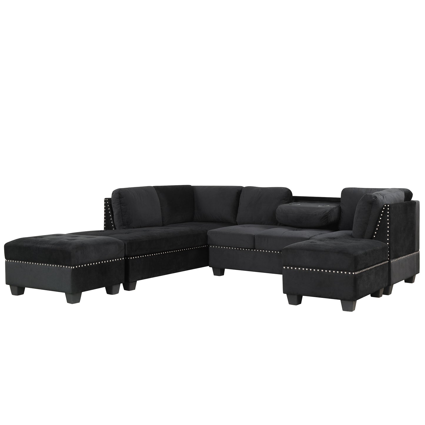 104.5" Reversible Sectional Sofa Space Saving with Storage Ottoman Rivet Ornament L-
shape Couch for Small or Large Space Dorm Apartment,Black(Old:SG000406AAA) House to Home Furnishings LLC