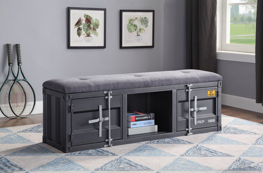 Cargo Gray Fabric & Gunmetal Bench (Storage) ACME East