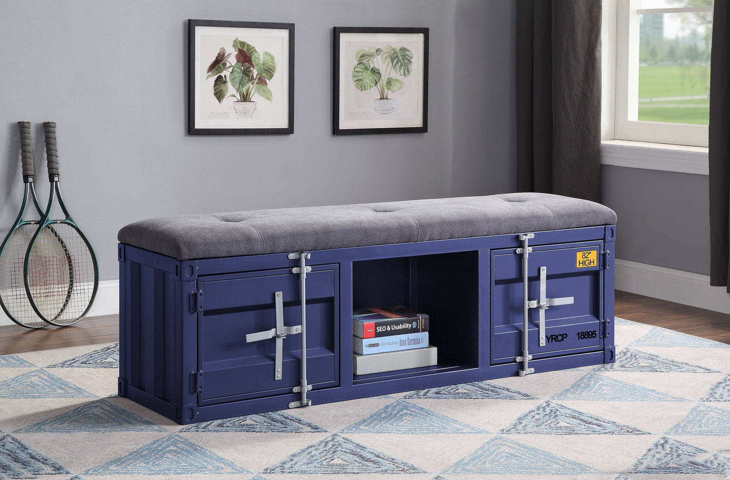 Cargo Gray Fabric & Blue Bench (Storage) ACME East