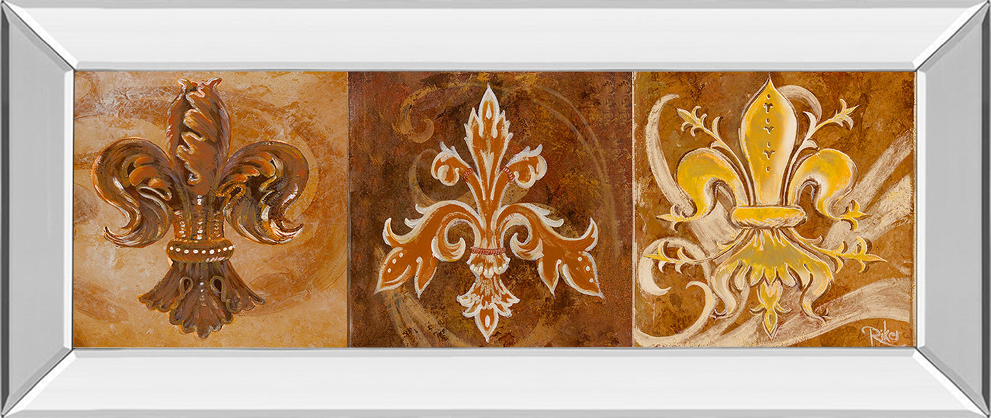 Fleur De Lis Trio Il By Thomas Riker Mirror - Framed Print Wall Art - Dark Brown Classy Art