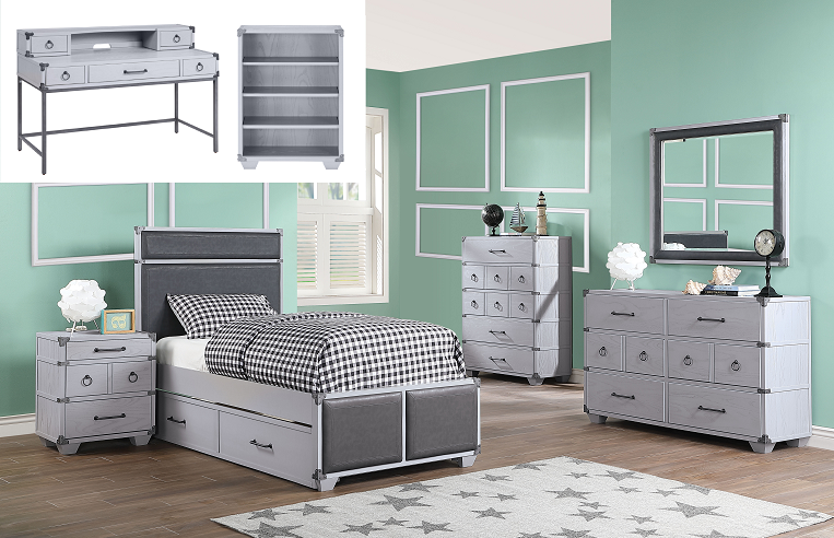 Orchest Gray PU & Gray Twin Bed ACME East