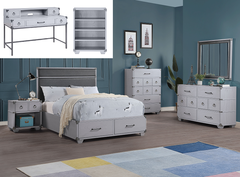 Orchest Gray PU & Gray Full Bed (Storage) ACME East