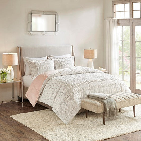 Back Print Long Fur Comforter Mini Set Blush Cal King Olliix.com