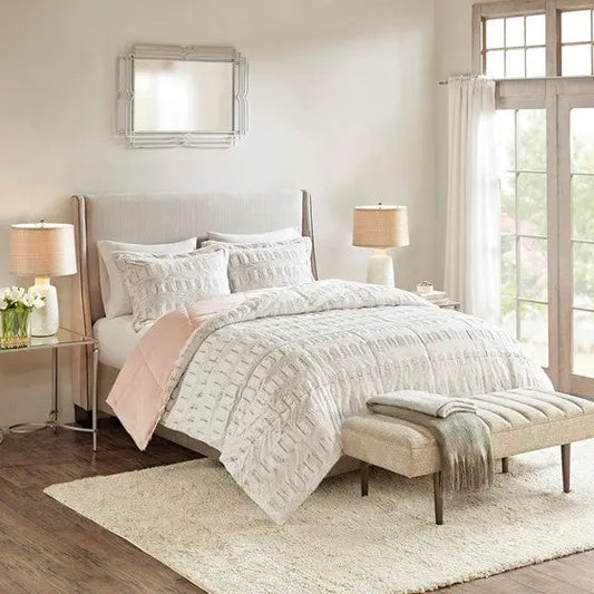Back Print Long Fur Comforter Mini Set Blush Full/Queen Olliix.com