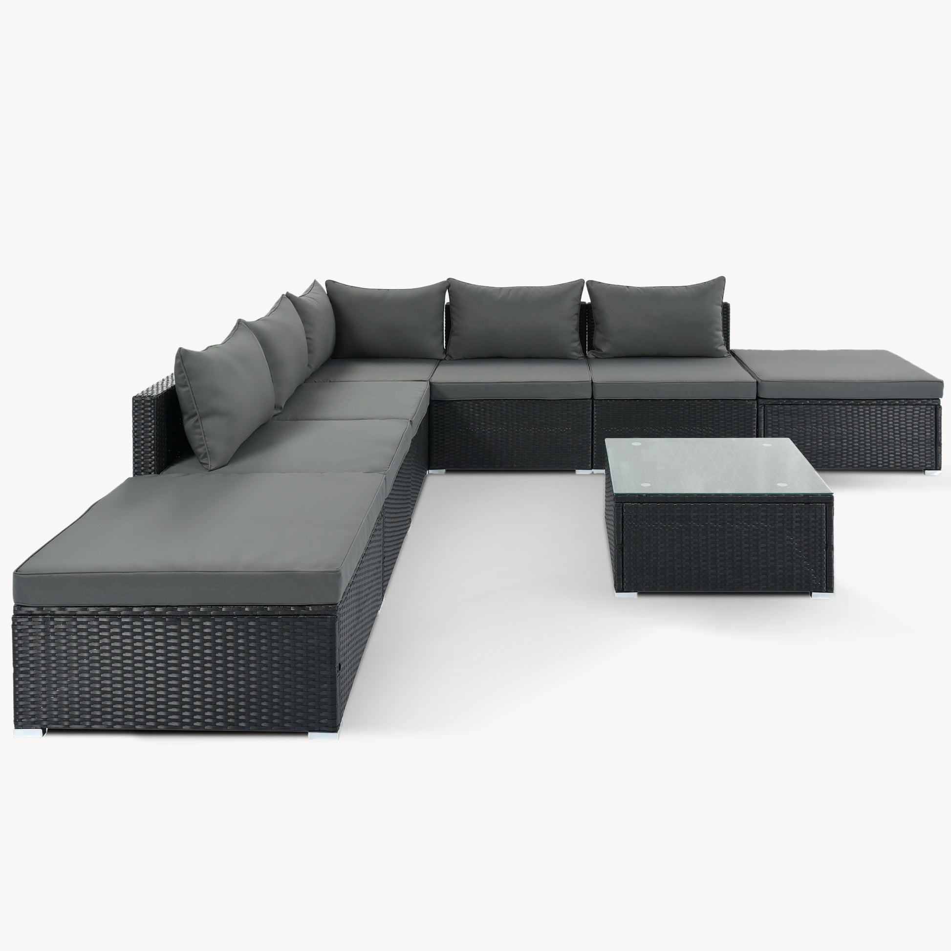 8-Pieces Sectional Sofa Outdoor Patio Furniture Sets, Garden Conversation Wicker Sofa Set, Single Sofa Combinable, Gray Cushions Black Wicker House to Home Furnishings LLC