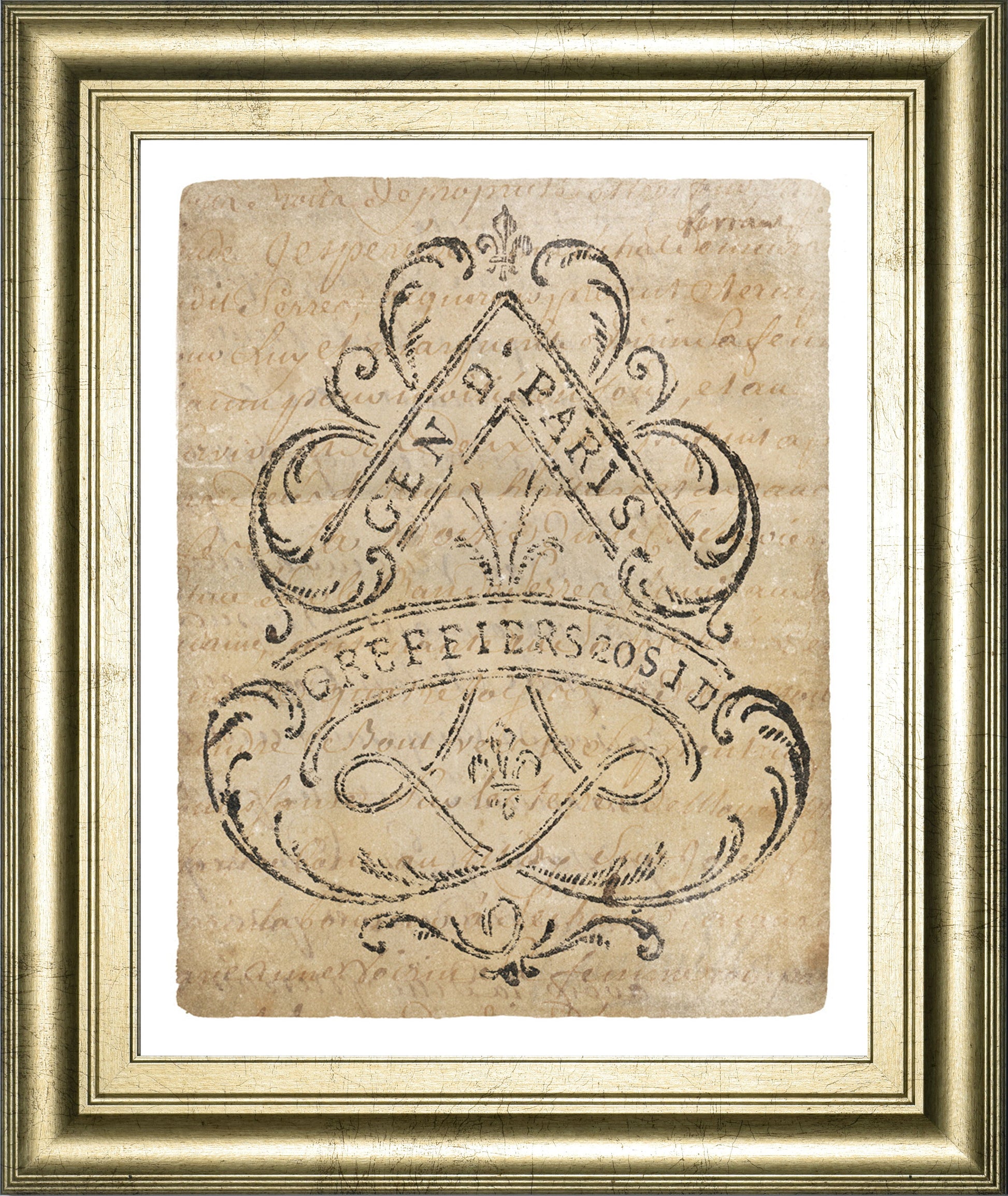 Letter Crest I Vintage V2 By Wild Apple Portfolio - Framed Print Wall Art - Pearl Silver Classy Art