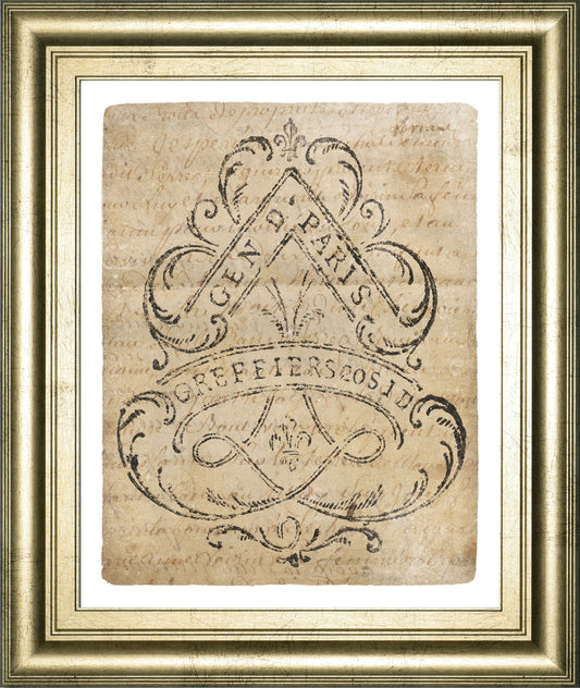 Letter Crest I Vintage V2 By Wild Apple Portfolio - Framed Print Wall Art - Pearl Silver Classy Art