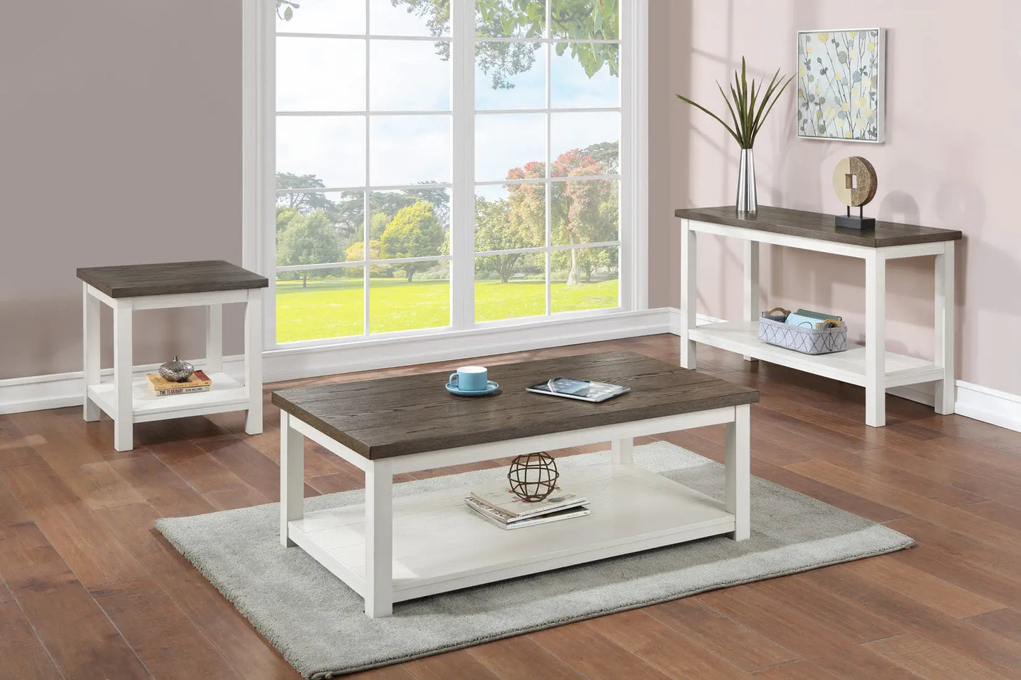 Dakota Chalk White Coffee Table with Casters Crown Mark